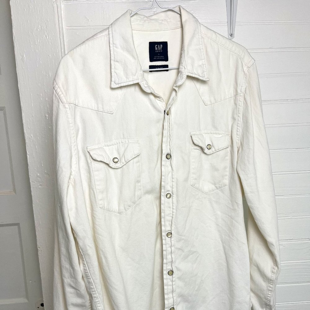 Gap Men's Western Style Snap Long Sleeve Shirt Large Slim White